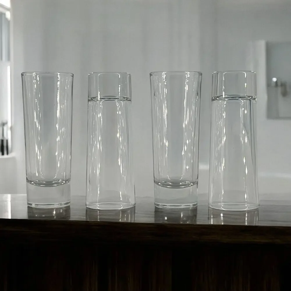 Heavy Base Tall Shot Glass Shooter Set of Four Clear Cylindrical Shot Glasses